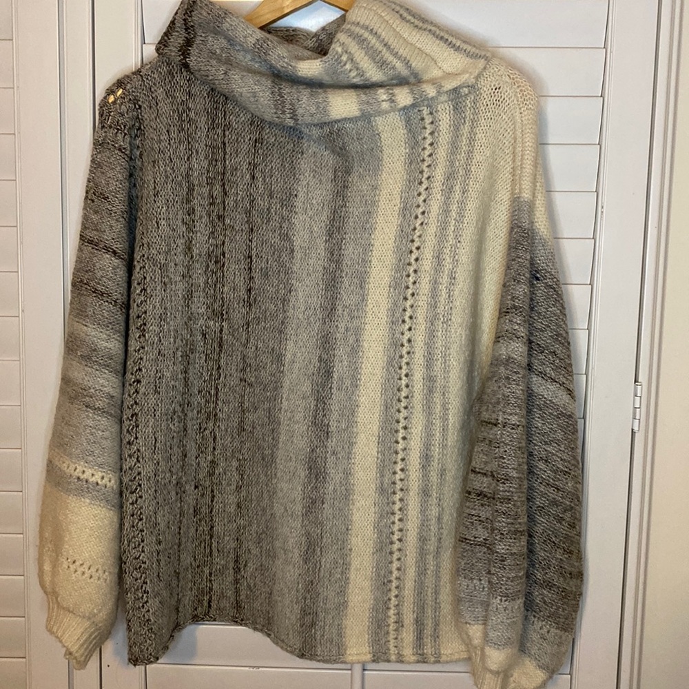 Multi-Color Cowl-neck Over-Sized Knit Sweater Bubble Sleeve Women's